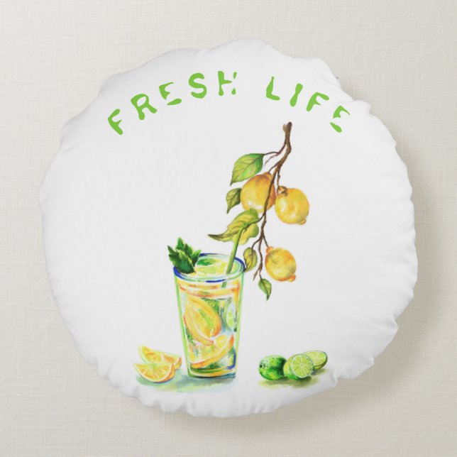 Coussin rond frais au citron - Texte personnalisé (Dos)