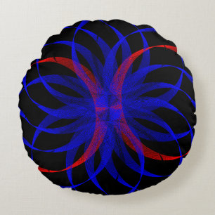 Coussin rond géométrique à accents double bleuet