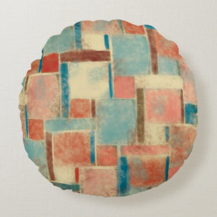 Coussin Rond Géométrique Abstrait à Carreaux