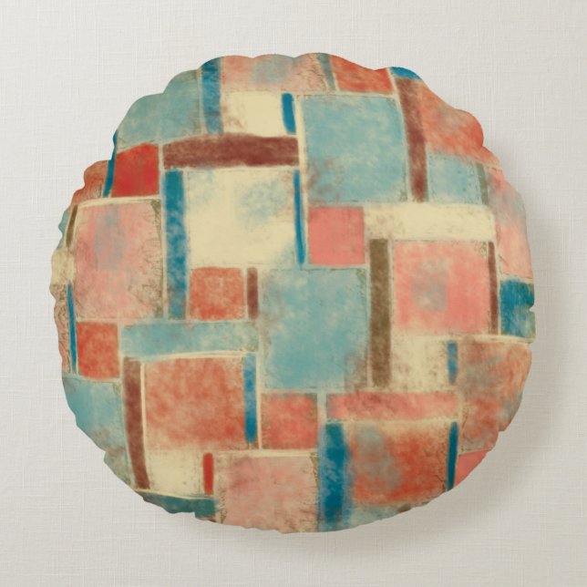 Coussin Rond Géométrique Abstrait à Carreaux (Devant)