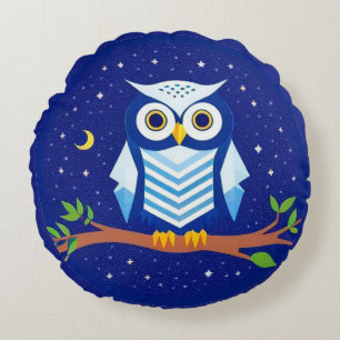 🦉 Coussin Rond Géométrique de Chouette Décoration
