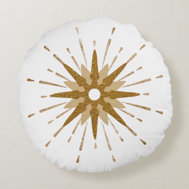 Coussin rond Gras Gold & White Starburst (Dos)
