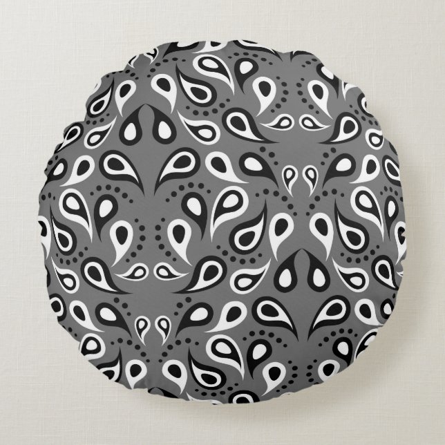 coussin rond gris paisley (Devant)