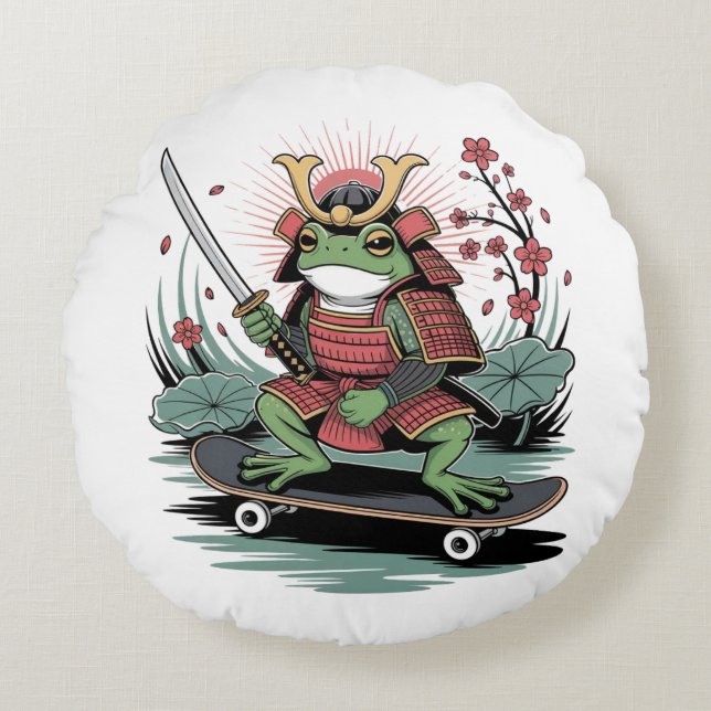 Coussin Rond Guerrier Samouraï Grenouille (Devant)