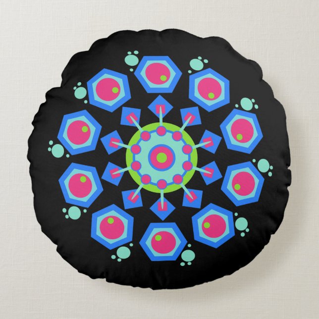 coussin rond hexagone mandala (Devant)