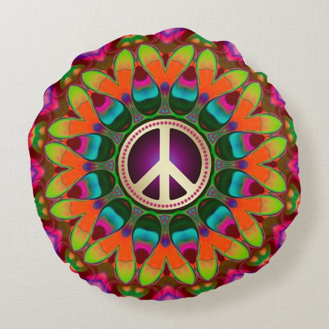 Coussin rond Homely Hippie Peace & Love (v1) (Dos)