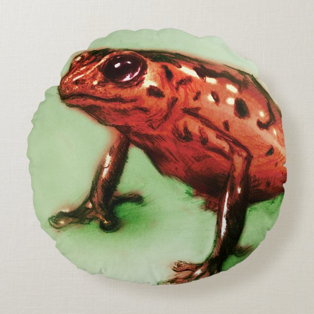 Coussin rond illustré coloré - Grenouille (Devant)