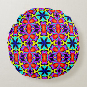 Coussin rond jaune et rouge
