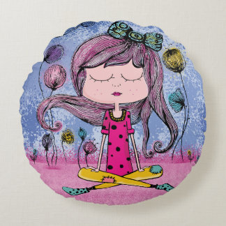 Coussin rond jetable avec illustration de yoga de