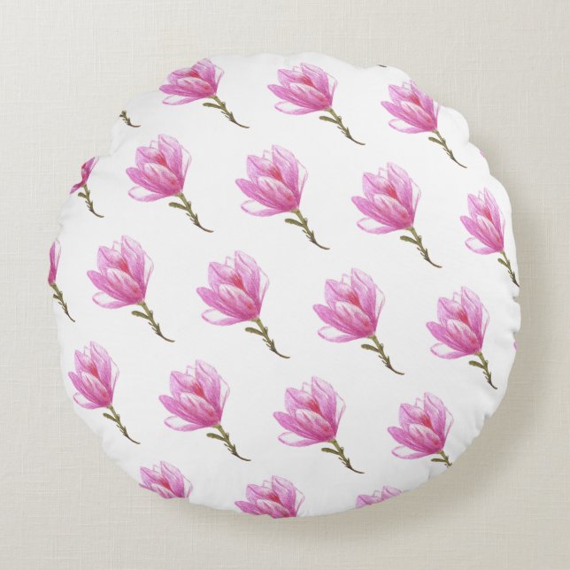 Coussin rond jetable dessin de fleur rose (Devant)