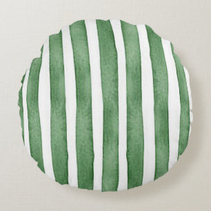Coussin Rond Jeté en Aquarelle à Rayure Verte