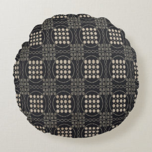 Coussin rond jeté floral géométrique noir et crème
