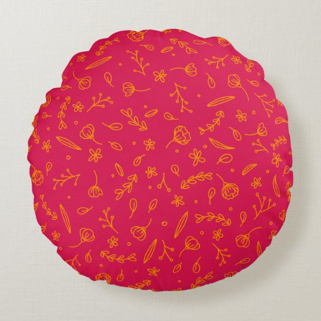 Coussin rond joyeux avec motif botanique (Devant)