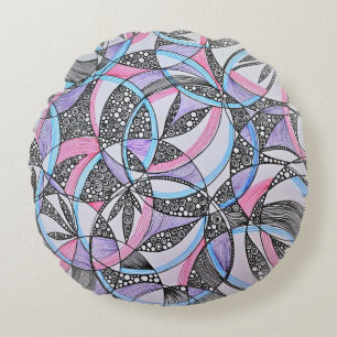 Coussin Rond Kaléidoscope Cercles Géométriques