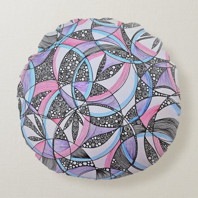 Coussin Rond Kaléidoscope Cercles Géométriques (Devant)
