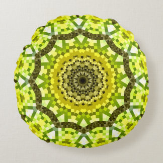 Coussin rond kaléidoscopique jaune