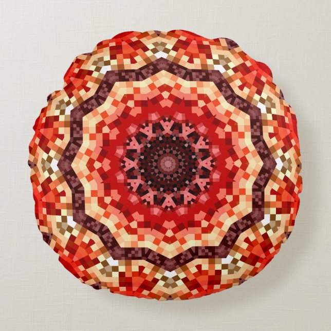 Coussin rond kaléidoscopique rouge (Devant)