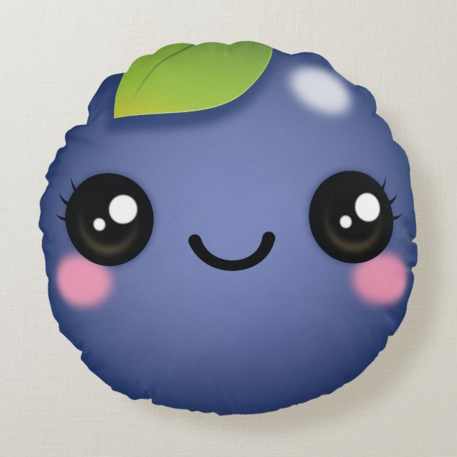 Coussin rond Kawaii Blueberry (Devant)