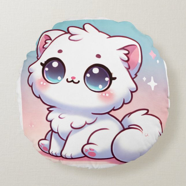 Coussin rond Kawaii Cat (Devant)