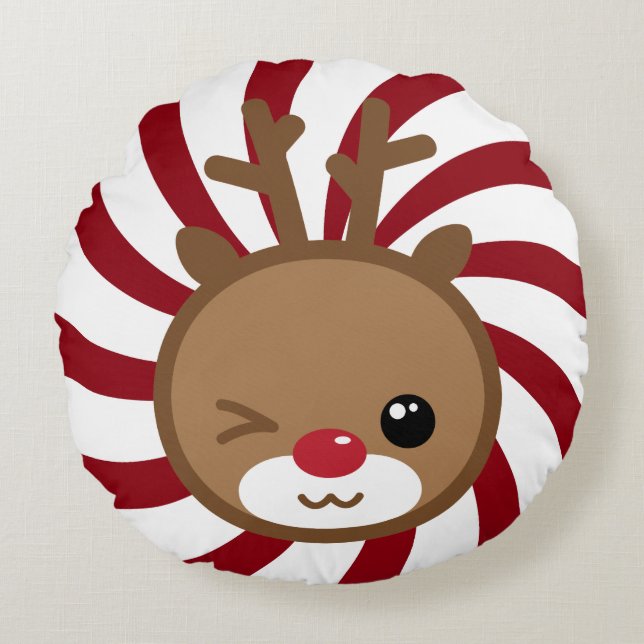 Coussin rond Kawaii Reindeer (Devant)