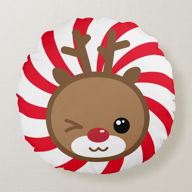 Coussin rond Kawaii Reindeer (Devant)