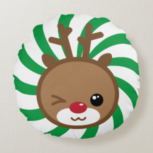 Coussin rond Kawaii Reindeer