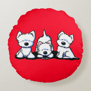 Coussin rond KiniArt Westie Trio