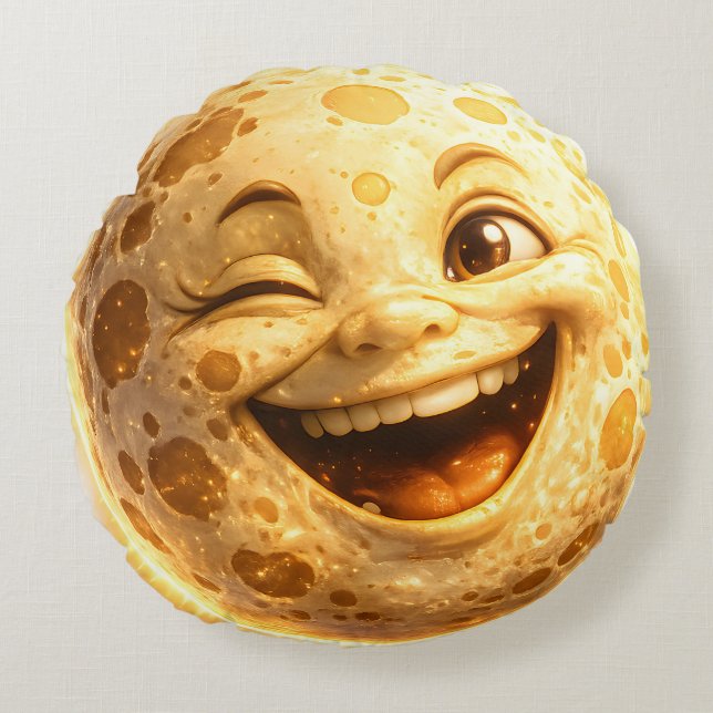 Coussin rond lune souriante clin d'œil (Devant)