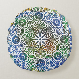 Coussin rond Mandala bleu et vert