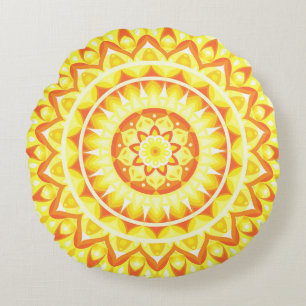 Coussin rond Mandala de base jaune