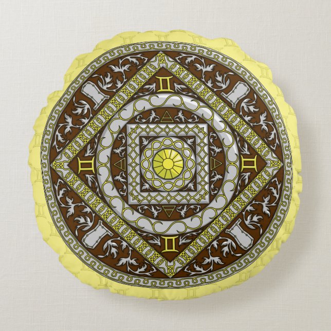 Coussin rond mandala Gemini (Devant)