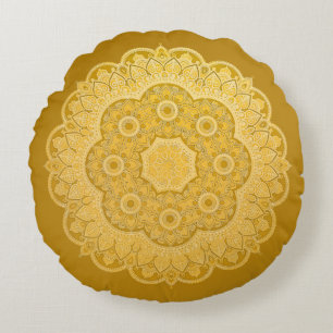 Coussin rond Mandala jaune or