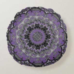 Coussin rond Mandala noir et violet