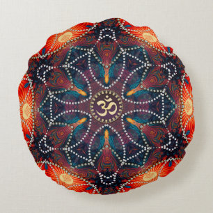 Coussin rond mandala Om énergie celtique géométriq