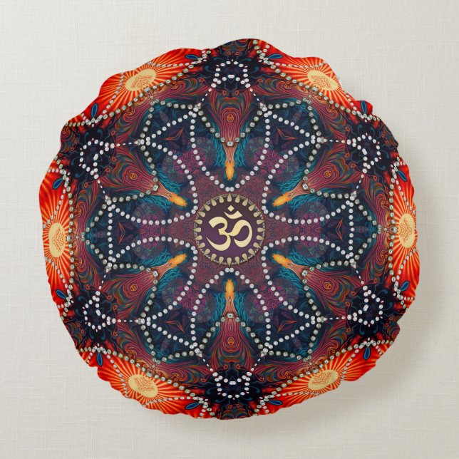 Coussin rond mandala Om énergie celtique géométriq (Dos)