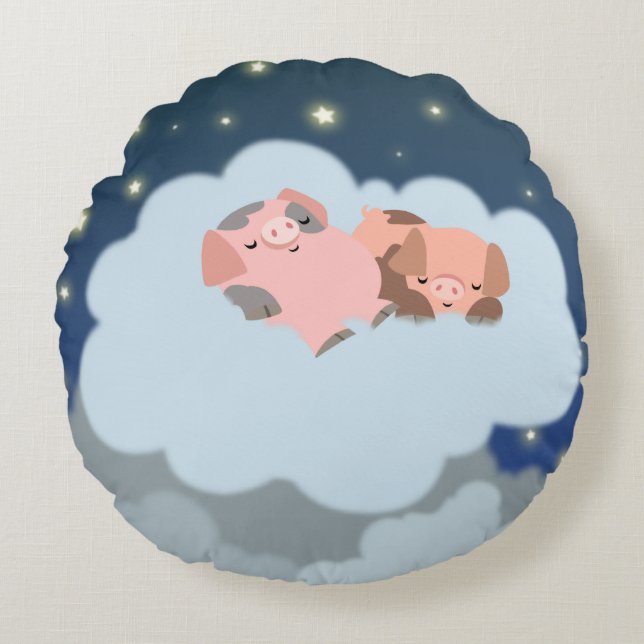 Coussin rond mignon caricaturé Piglets à tomettes (Devant)