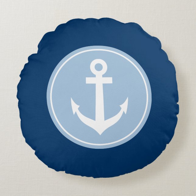 Coussin rond monogramme d'ancrage bleu marine naut (Devant)