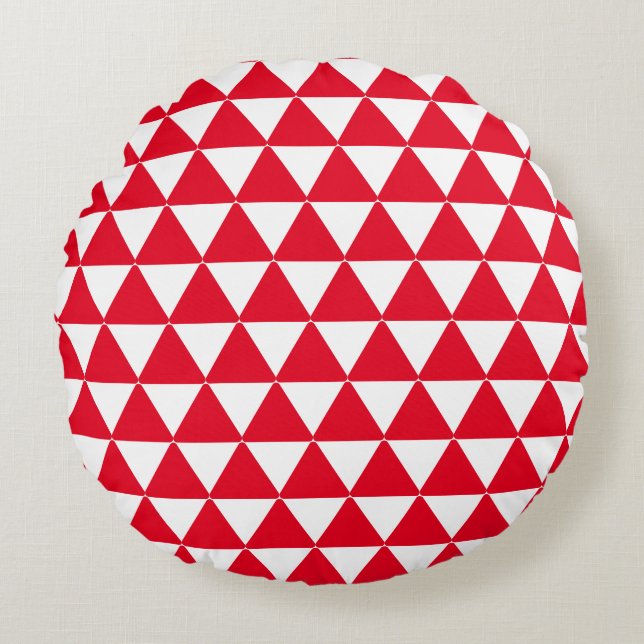 Coussin rond motif blanc triangles rouges (Devant)