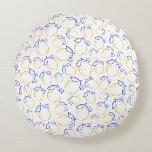 Coussin rond Motif citron tiré à la main