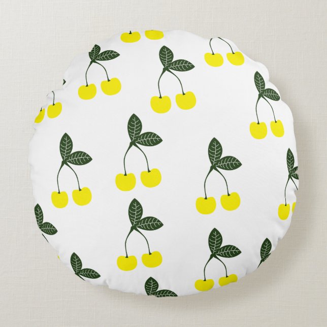 Coussin rond Motif de cerises jaunes (Devant)