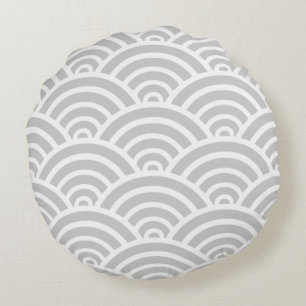 Coussin rond Motif de pétoncle gris et blanc