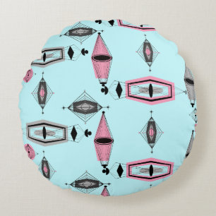 Coussin rond Motif rose et gris atomique