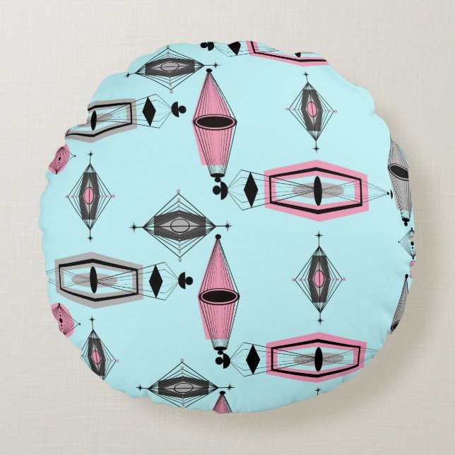 Coussin rond Motif rose et gris atomique (Devant)