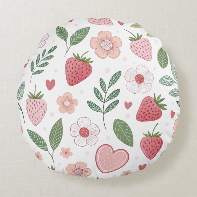 Coussin rond mou Motif fraise (Devant)