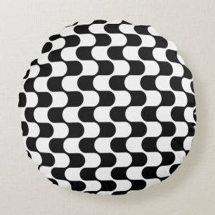 Coussin rond noir blanc Abstrait géométrique