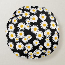 Coussin rond noir marguerite