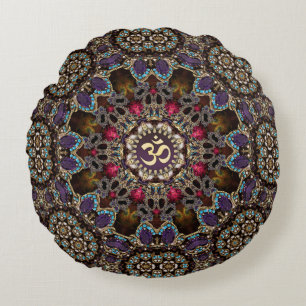 Coussin rond OM Yoga Esprit Bohème Vintage V2