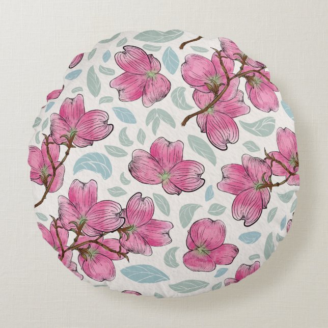 Coussin rond Orchidée Rougeoyante – Vibe Petal Par (Devant)