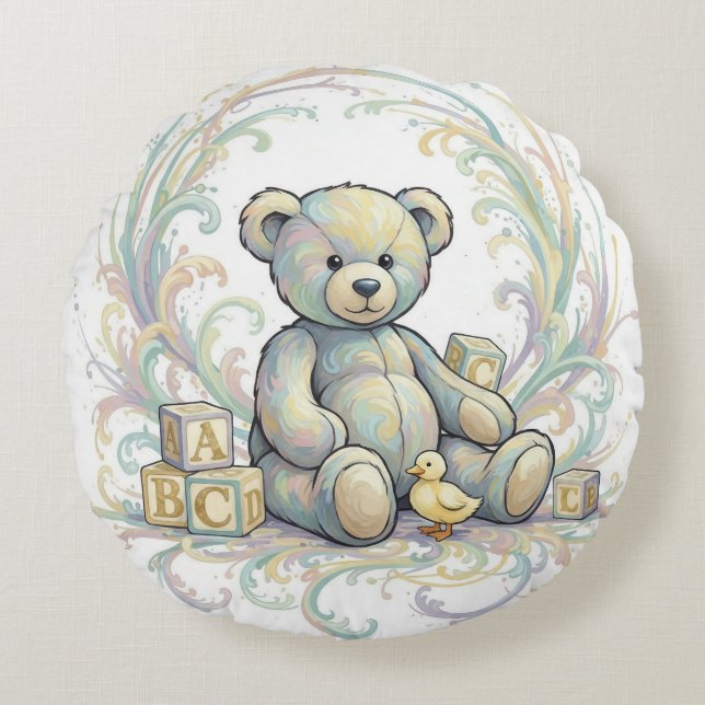 Coussin rond ours pour chambre d'enfants (Devant)