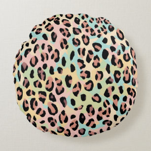 Coussin rond Pastel Blue Rose Empreinte de léopard